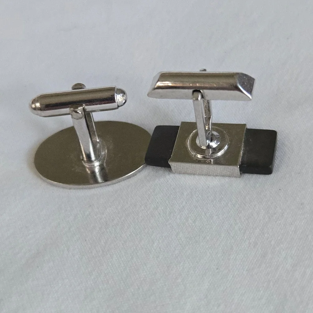 VTG Cufflinks Mismatched Eclectic Unique Formal Men's Silver Black Set Unbranded